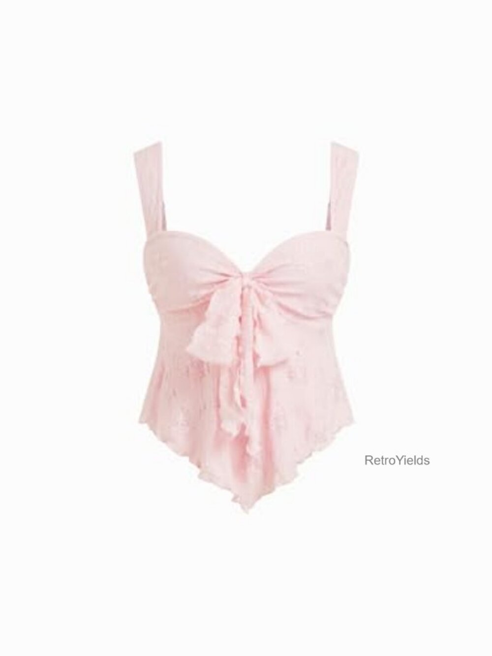 Women's Lace Mesh Babydoll Tank Top with Bow Tie Floral Crop Summer
